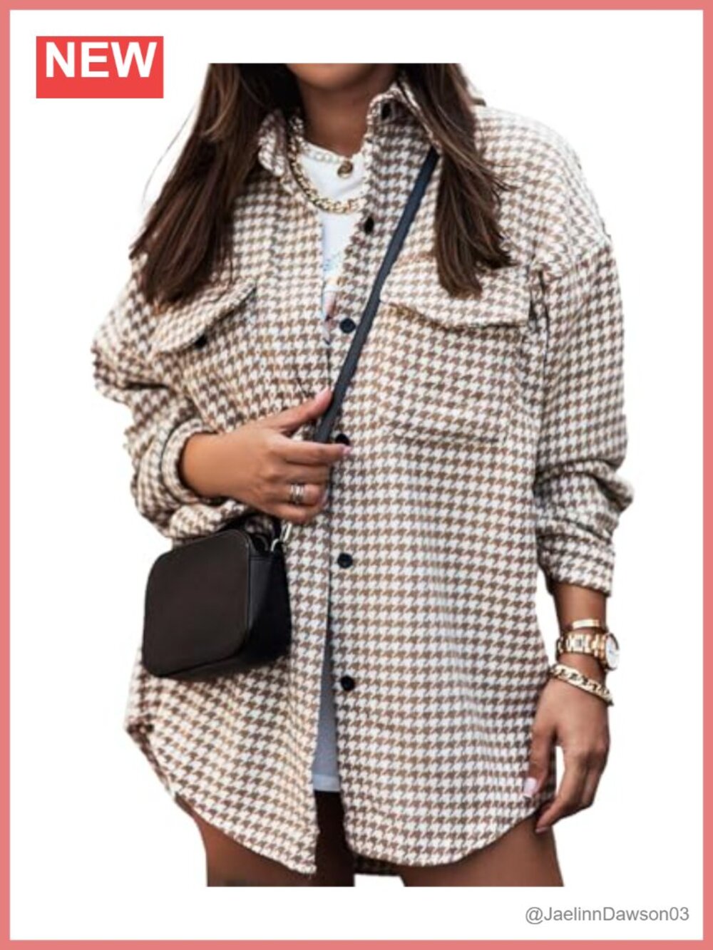 Women's Oversized Houndstooth Shacket Button Down Coat